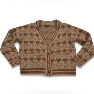ANTHROPOLOGIE Eyelash Brown and tan cardigan with houndstooth pattern sweater